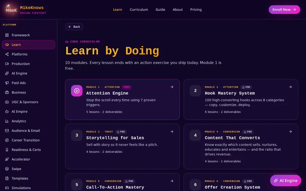 Learn by Doing — every lesson ships
